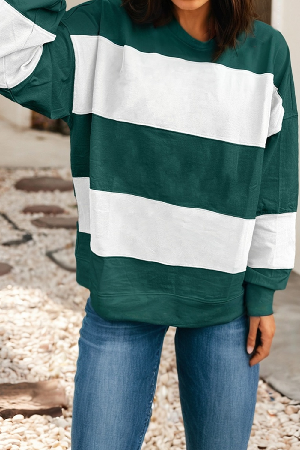 Little Daisy Closet - Wholesale Sweatshirt - Women's -  LDC Striped Colorblock Drop Shoulder Baggy Sweatshirt1