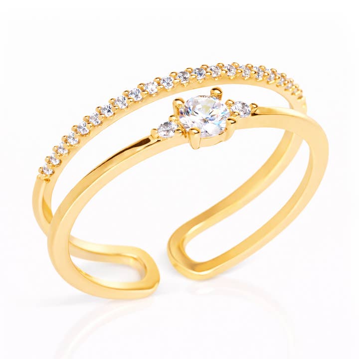 Bague Double Ajustable Pavé Et CZ pour la vente par Tai Jewelry