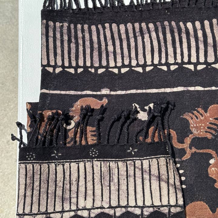 Office Objets - Wholesale Coverlet - Black and brown printed batik, Indonesian ceremonial fabric 185x5011