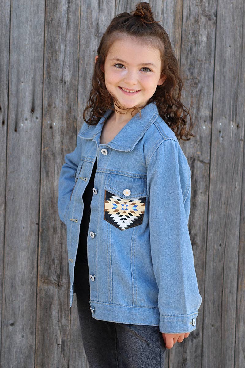 Kids Charm Online - Vente Veste en jean – enfant - Veste en jean bleu clair avec imprimé aztèque au dos TPG65153051 SOL3