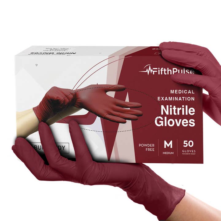 FifthPulse Nitrile Exam Gloves - Burgundy - Box of 50 - M for wholesale by ShopHomeMed