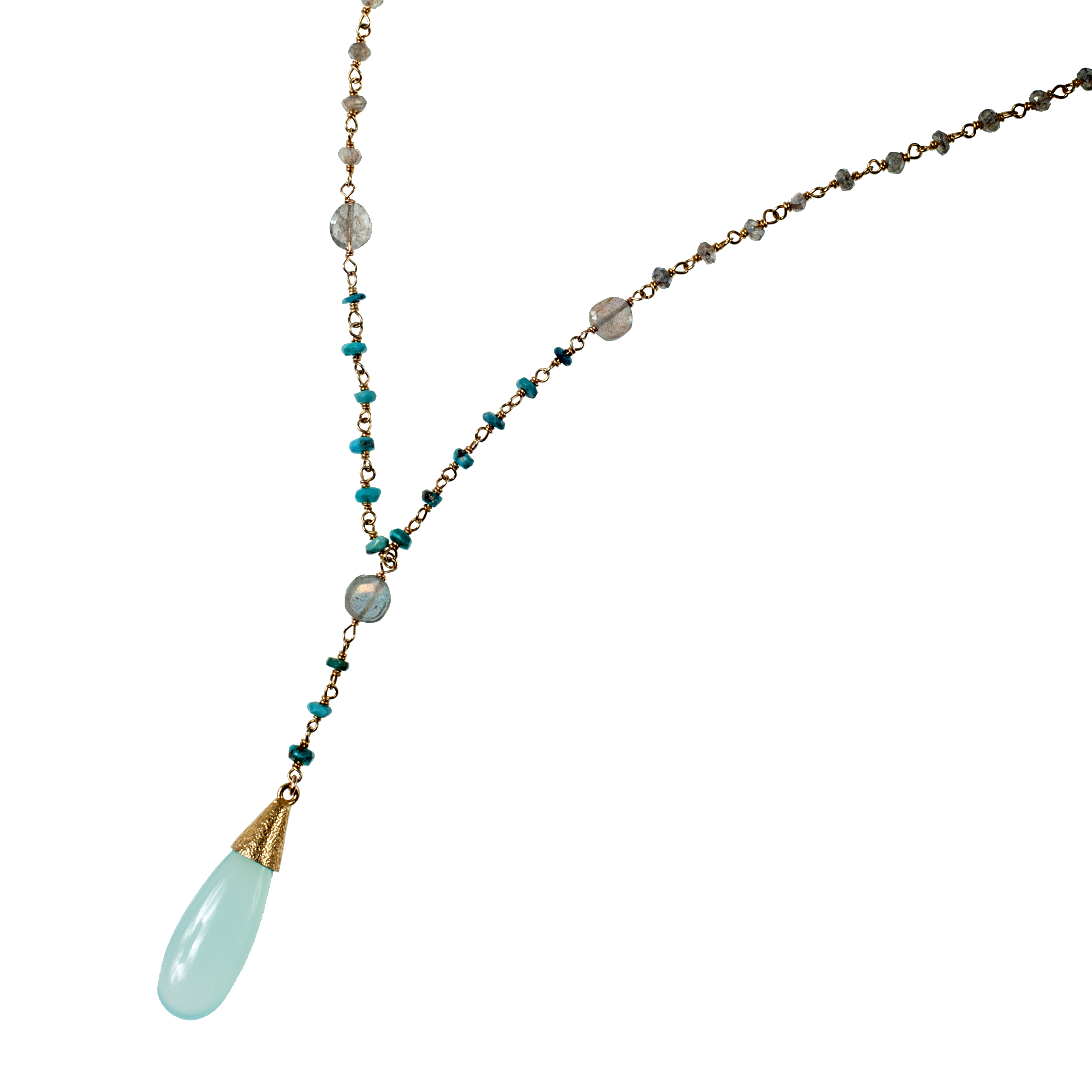 KJK Jewelry Inc. - Wholesale Pendant/Charm Necklace - Turquoise & Labradorite With Chalcedony Teardrop Necklace0