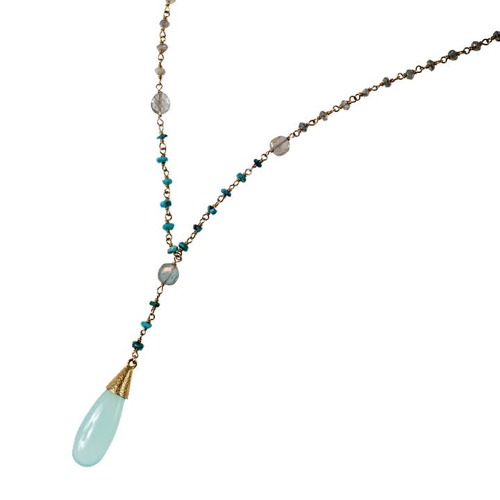 KJK Jewelry Inc. - Wholesale Pendant/Charm Necklace - Turquoise & Labradorite With Chalcedony Teardrop Necklace
