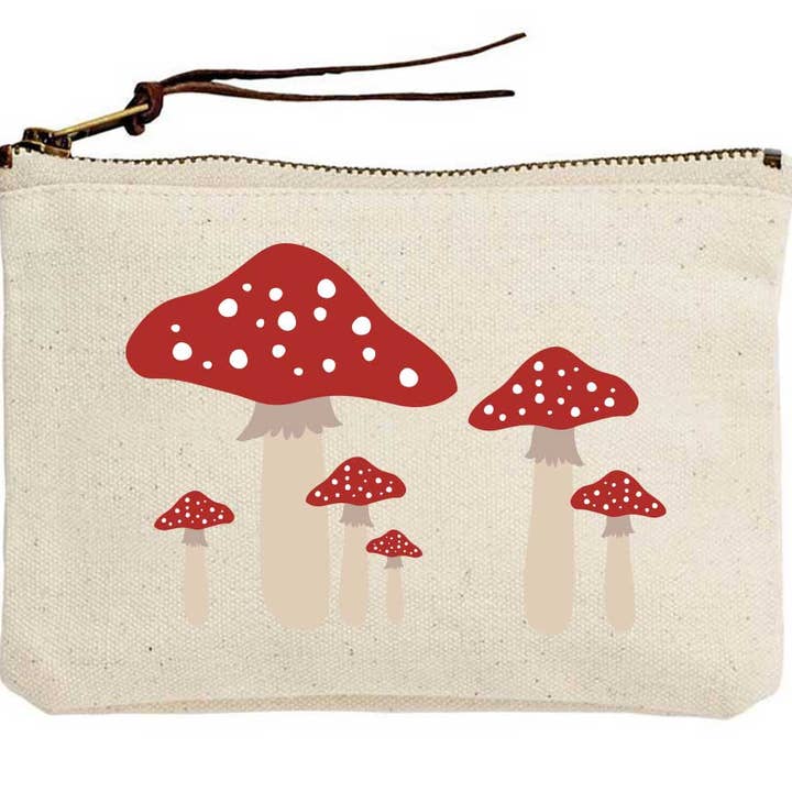Red Mushrooms Canvas Pouch for wholesale by Potluck Press
