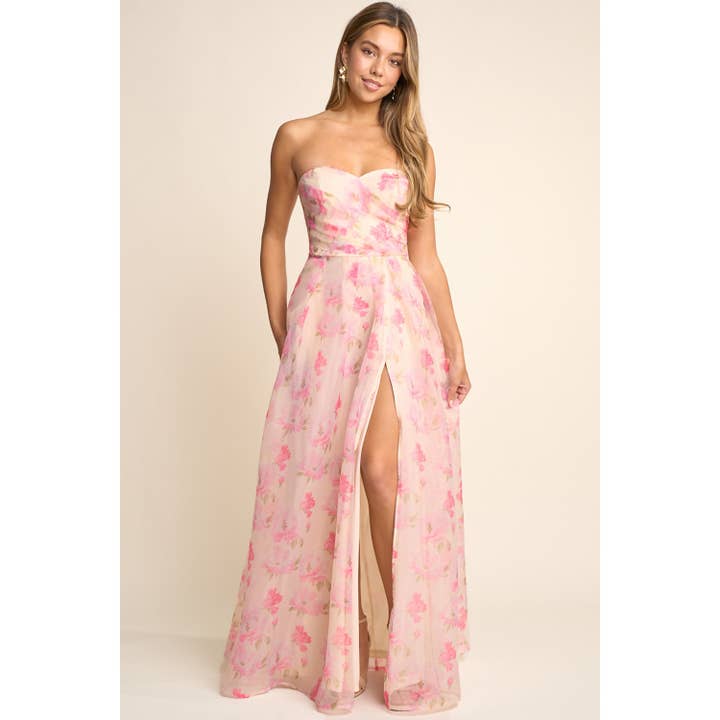 ORGANZA PRINT SLIT MAXI DRESS for wholesale by Maniju