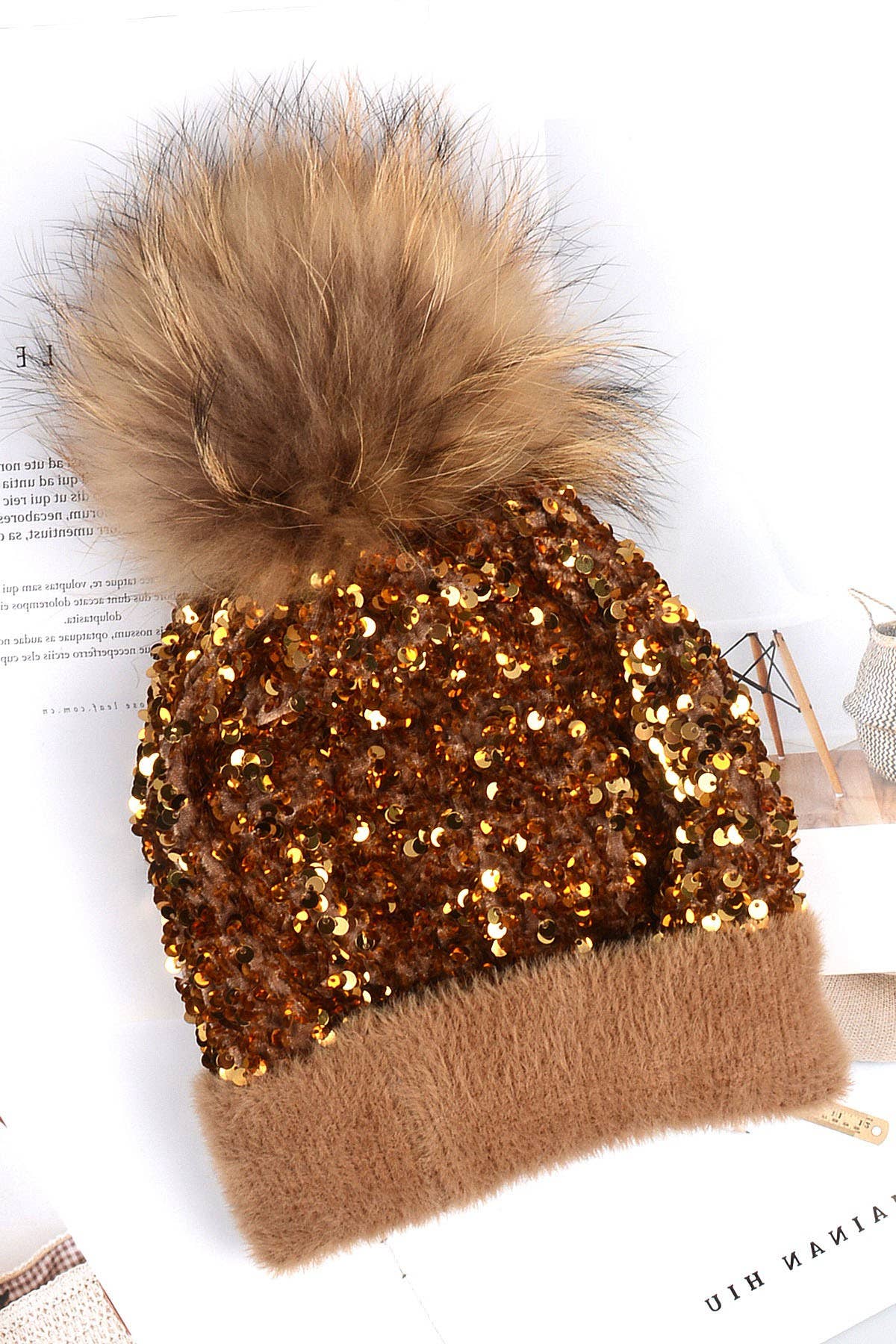 Suzie Q USA - Wholesale Beanie - Women's - Sequins Bling Beanie with Pompom2