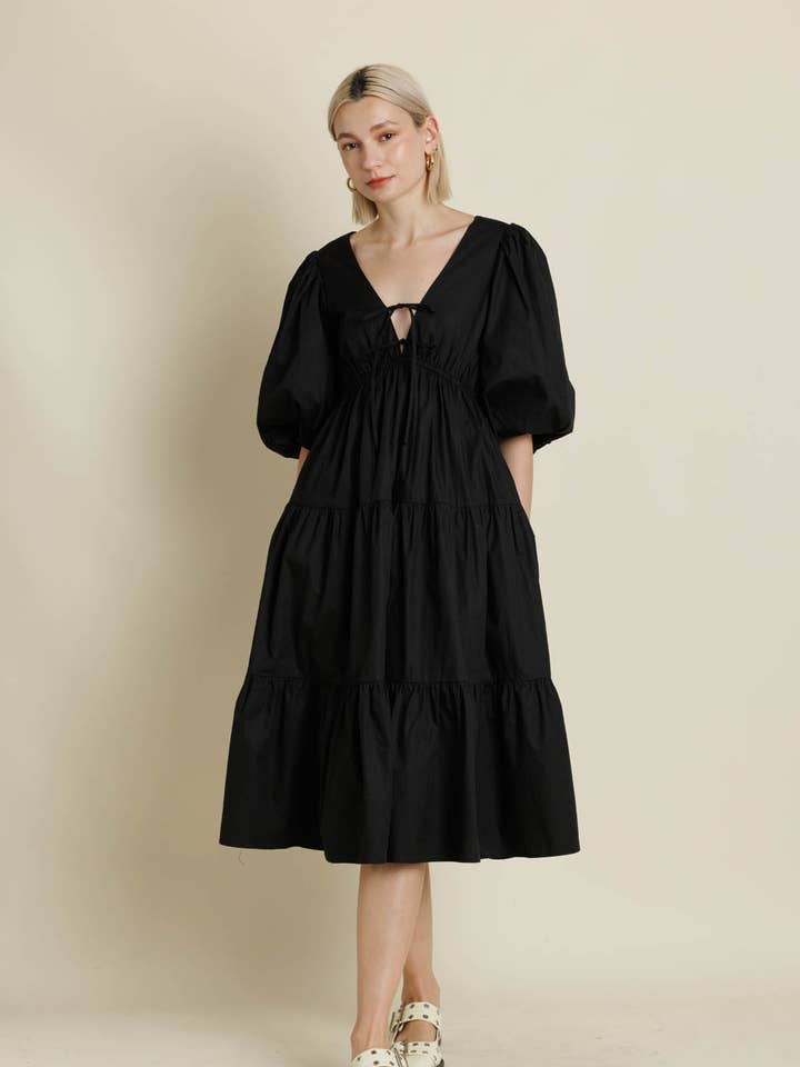 AD2141 - TIERED MIDI DRESS W/ TIES for wholesale by Aureum