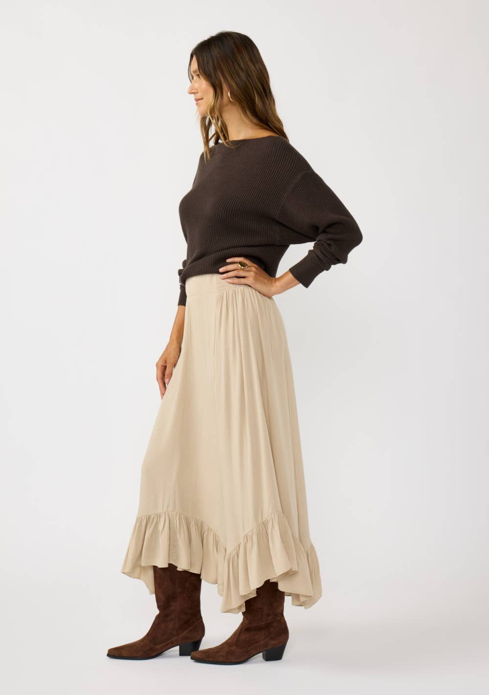 Lovestitch - Wholesale Skirt - Women's - Flowy Smocked Ruffle Hem Skirt1
