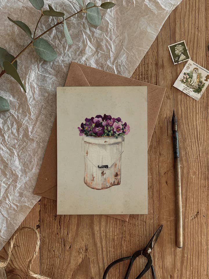 A Pretty Rusty Tin Viola Vintage Style Card for wholesale by Brooke Marie