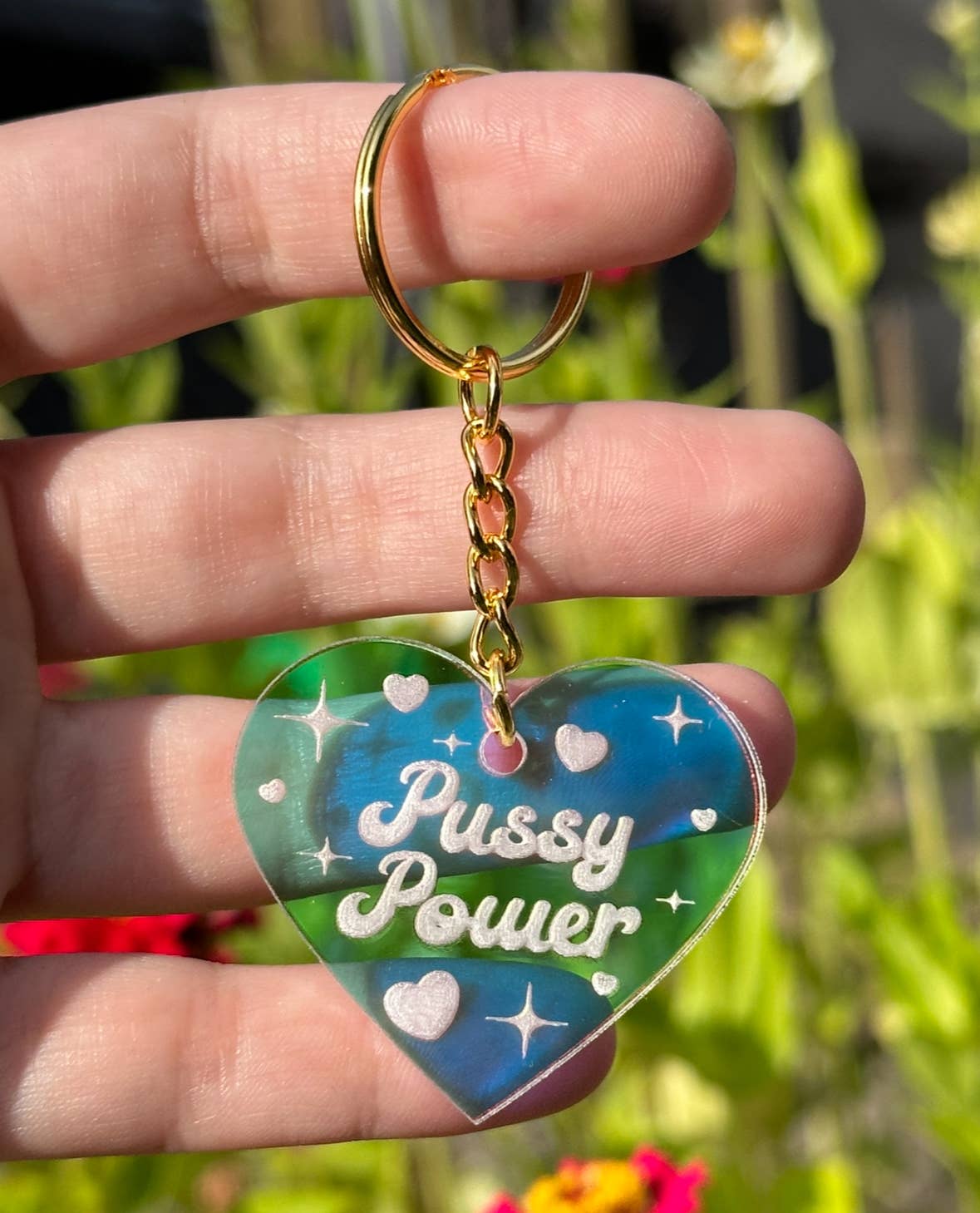 ShlemonArt – wholesale Keychain – Women's – Pussy Power Iridescent Acrylic Keychain0