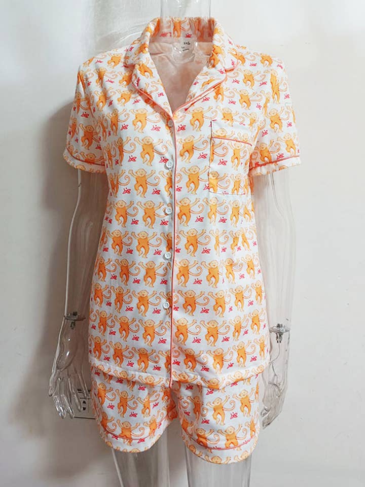 DE VAVE - Wholesale Sleepwear Set - Women's - Monkey Print Shirt and Shorts Set