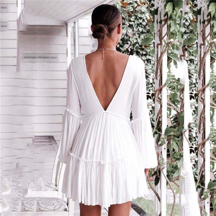 WHITE Lantern Sleeve Dress for wholesale on Faire1