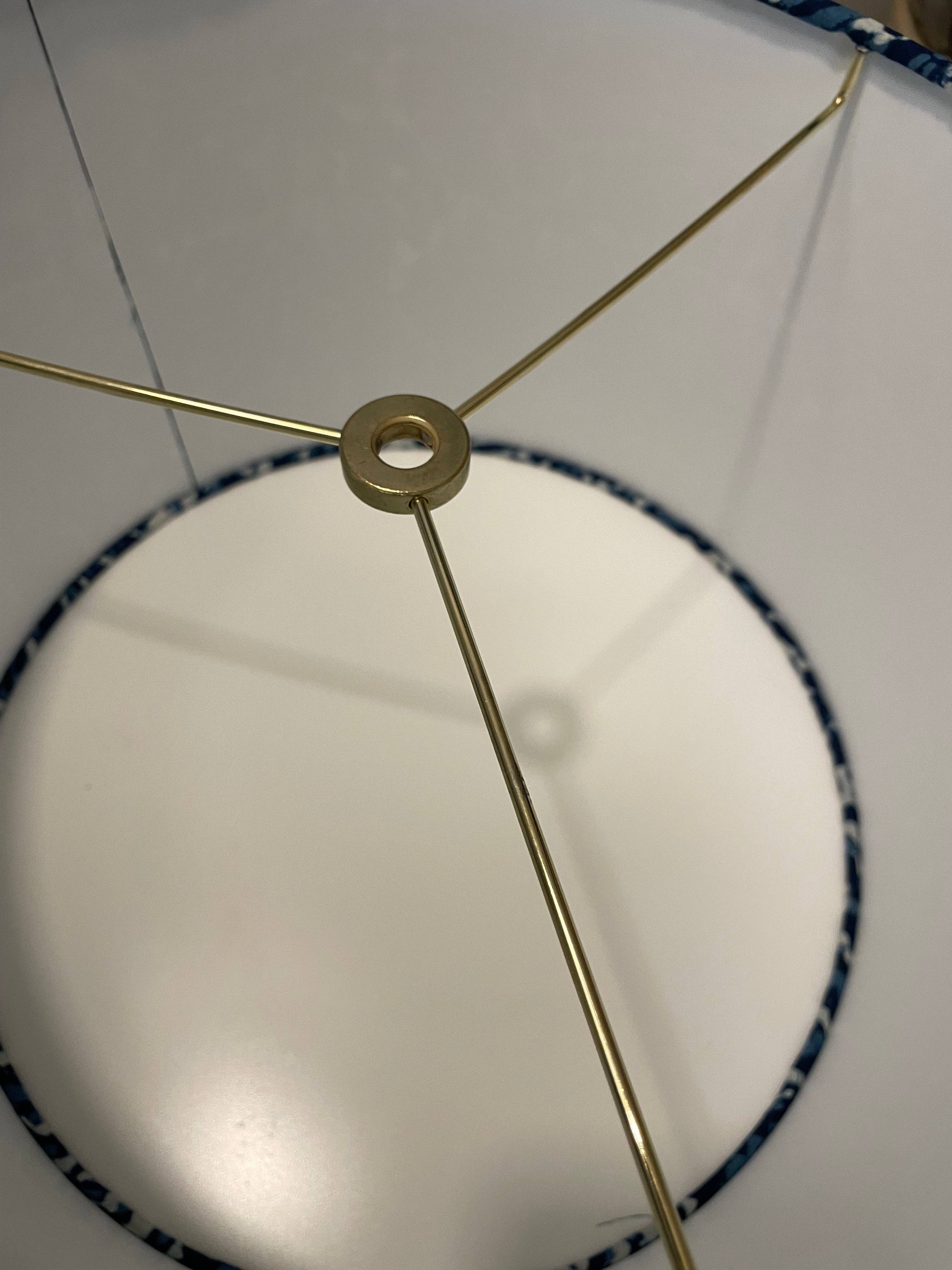 Olive and Limpet - Wholesale Lamp Shade - 12 Inch Drum Lampshade. Indigo Bagru Dabu Indian Hand Block Print. Peacock Motif.3