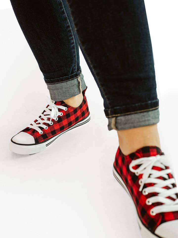 Logan Sneaker | Red Buffalo Checkered 6-11 for wholesale by Glitzy Girlz