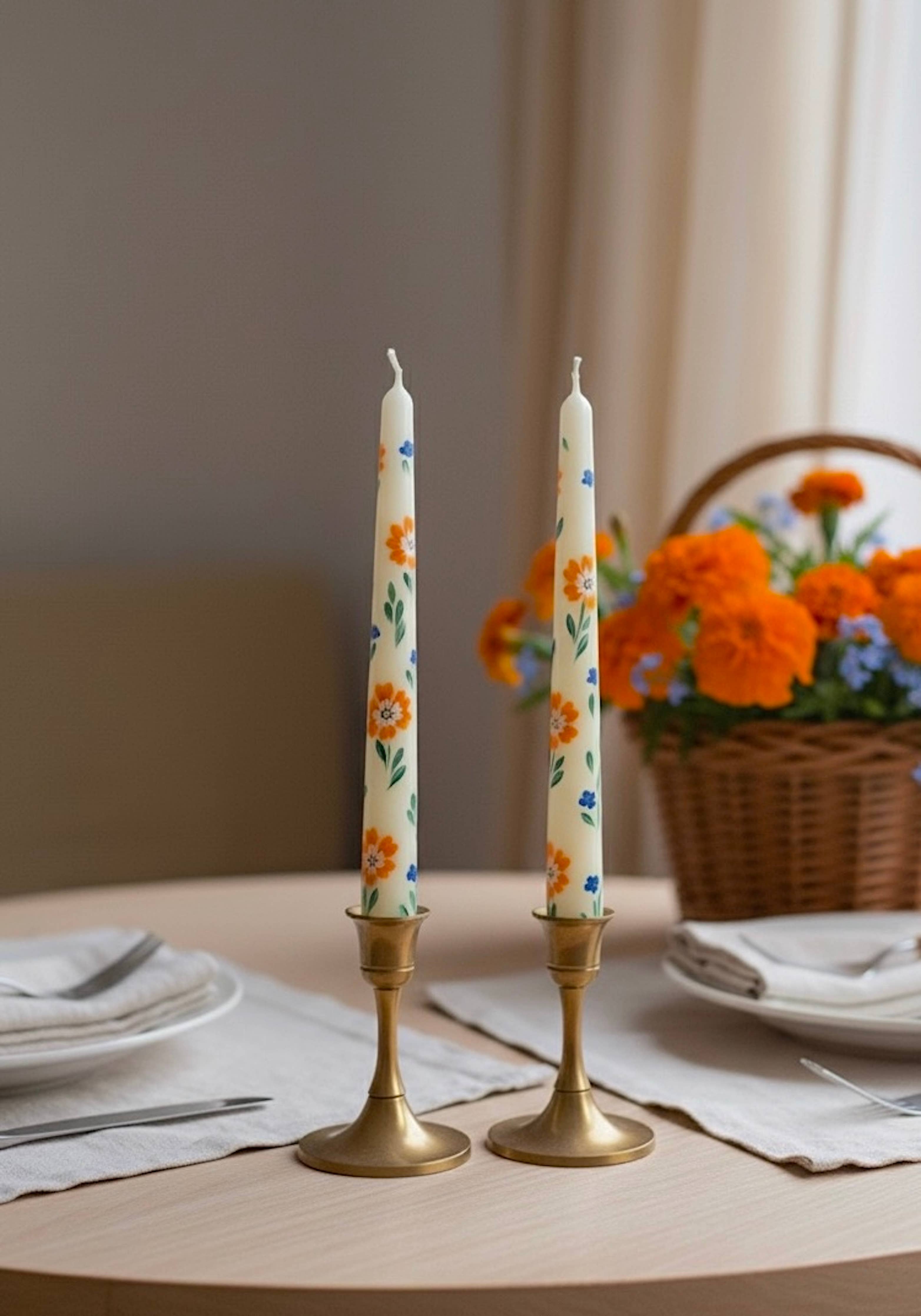 May20design - Wholesale Tapered Candle/Candlestick - Set of 2 Hand Painted Floral Taper Candles for Table Decor6