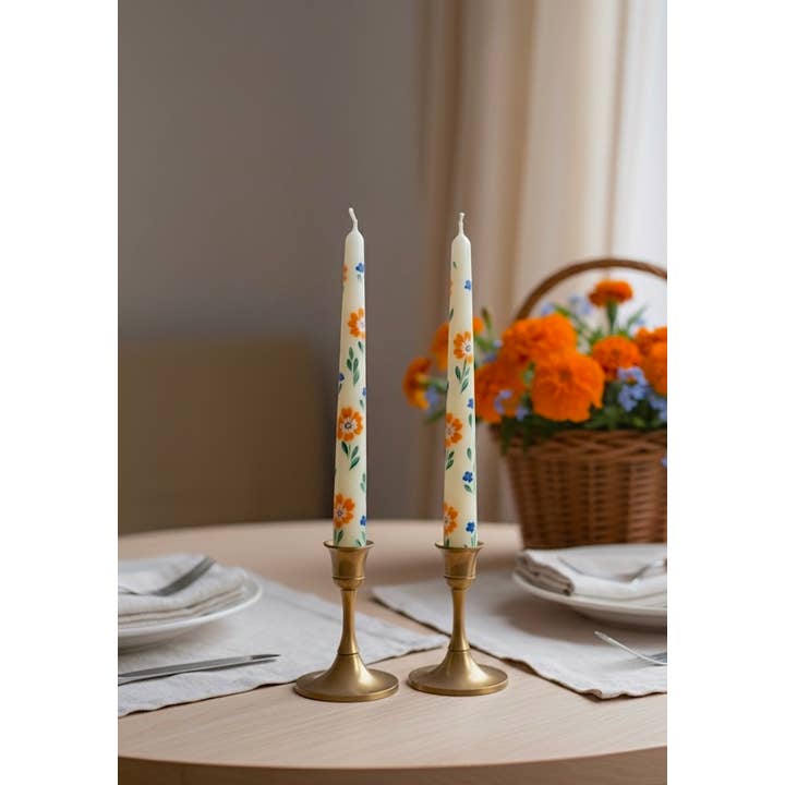 May20design - Wholesale Tapered Candle/Candlestick - Set of 2 Hand Painted Floral Taper Candles for Table Decor6