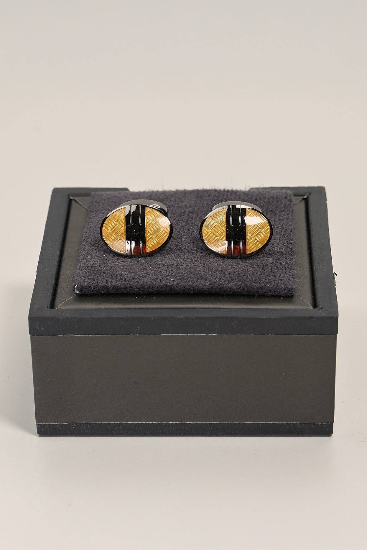 Brushed Herringbone Stainless Steel Cufflinks Silver Yellow for wholesale on Faire1