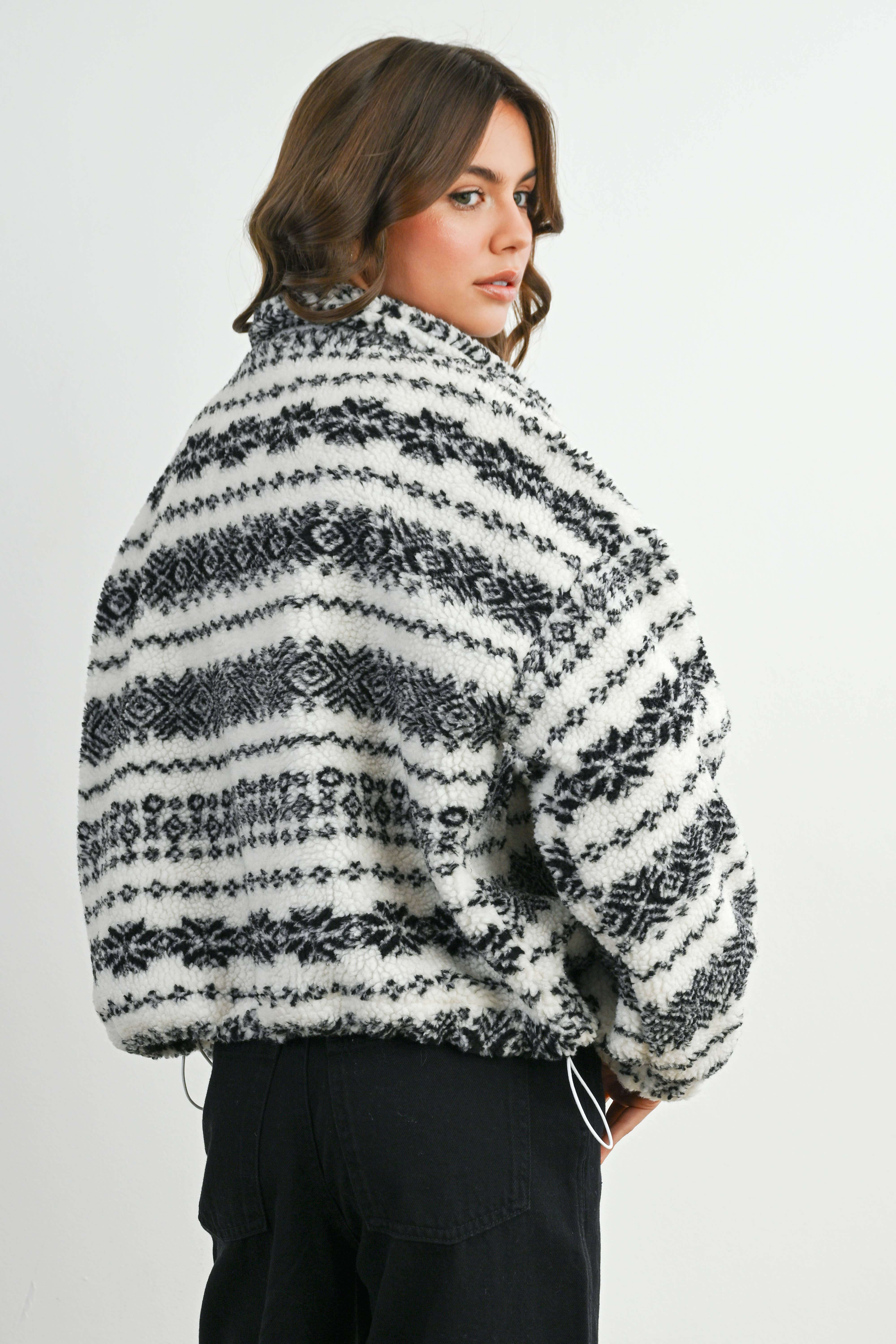 BUTTERMELON - Wholesale Jacket - Women's - Fuzzy Fleece Zip-Front Patterned Jacket - BMJ780734