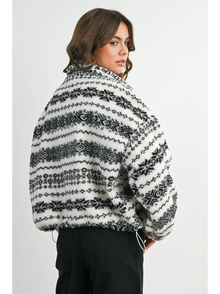 BUTTERMELON - Wholesale Jacket - Women's - Fuzzy Fleece Zip-Front Patterned Jacket - BMJ780734