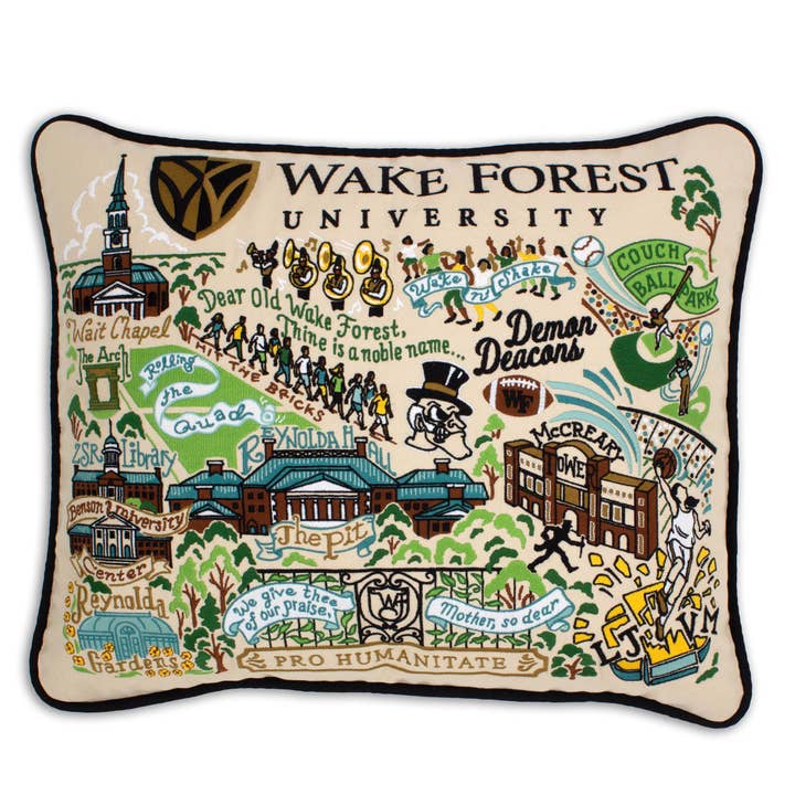 Coussin brodé universitaire de Wake Forest pour la vente par catstudio