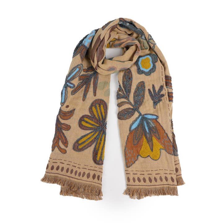 Canyon Petal Embroidered Scarf - Desert Yellow for wholesale by Vismaya - A Brand by Shivani LLC