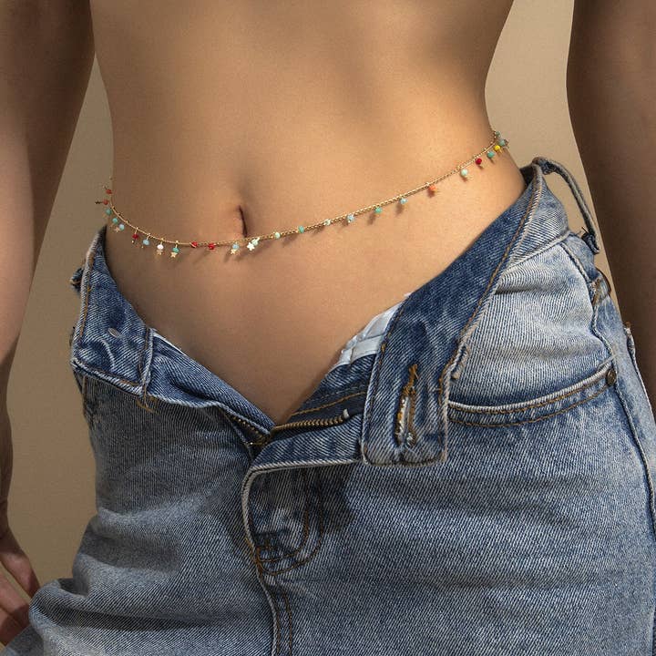 Dainty Color Beaded Waist Belly Chain in Solid Copper for wholesale by Perimade & Co. LLC