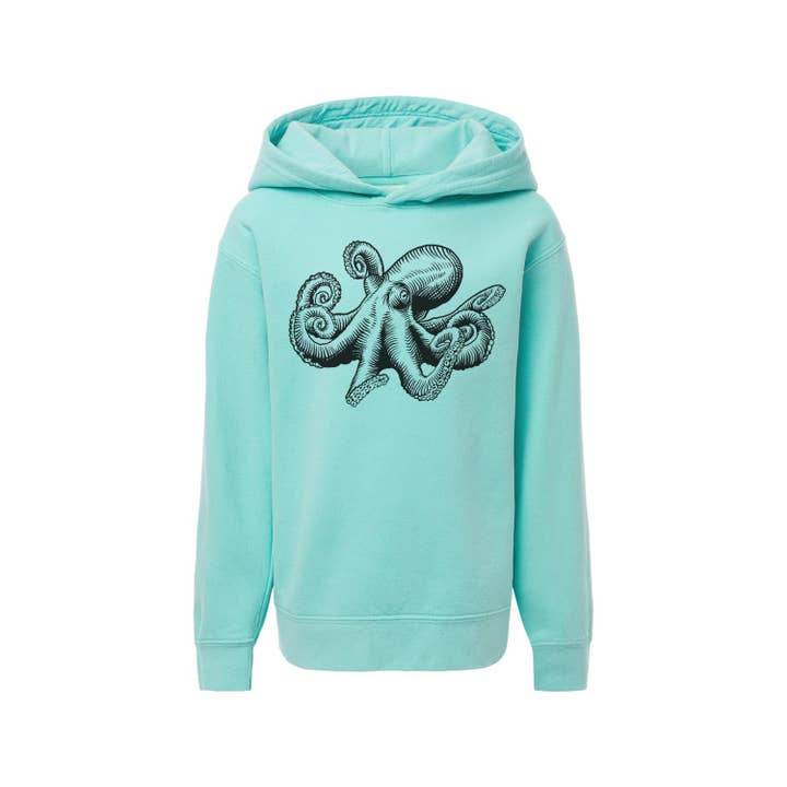Octopus Kids Youth Hand Screen Printed Hooded Sweatshirt for wholesale by Our Wild Puget Sound