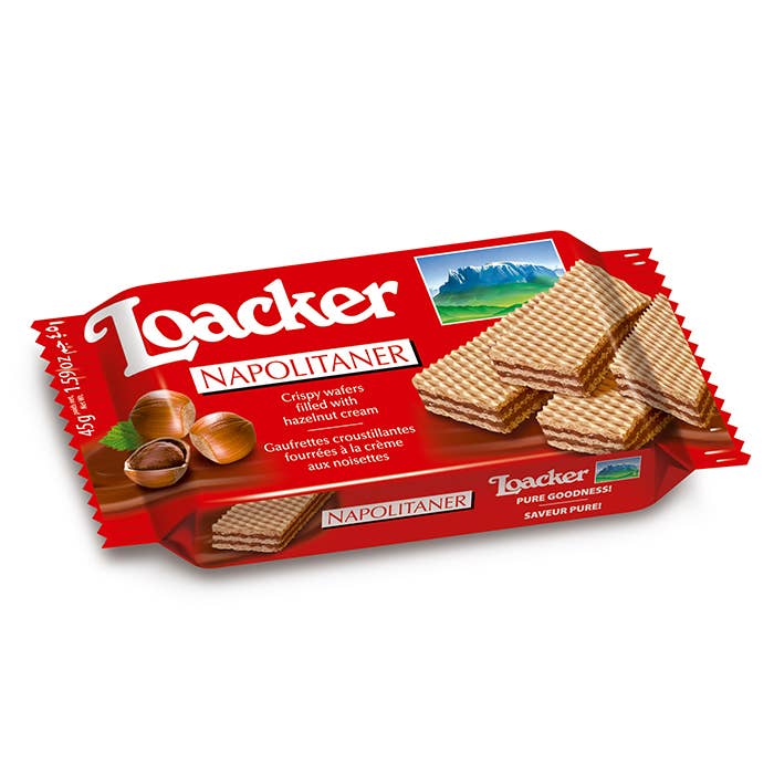 Loacker Napolitaner (Hazlenut) WafersCase of 25 x 45g for wholesale by The Original Candy Company