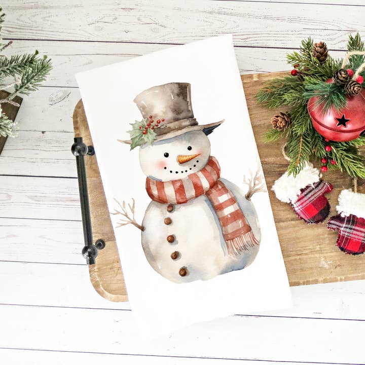 Asciugamano da cucina Christmas Watercolor Snowman per la vendita all'ingrosso da parte di Love You a Latte Shop