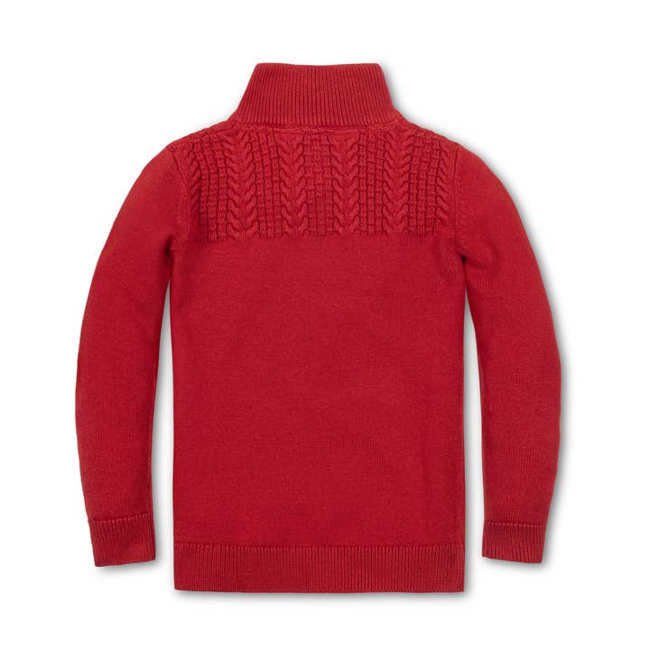Red Cable Yoke Organic Mock Neck Sweater for wholesale on Faire2