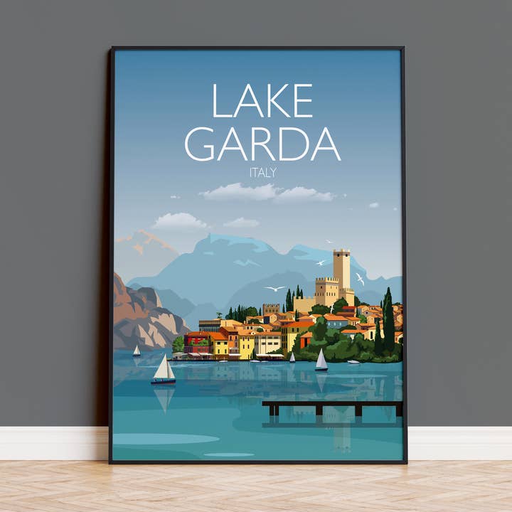 Reseaffisch för Gardasjön, reseutskrift av Gardasjön, Italienska sjöarna, Italien för wholesale av NQ Media Designs