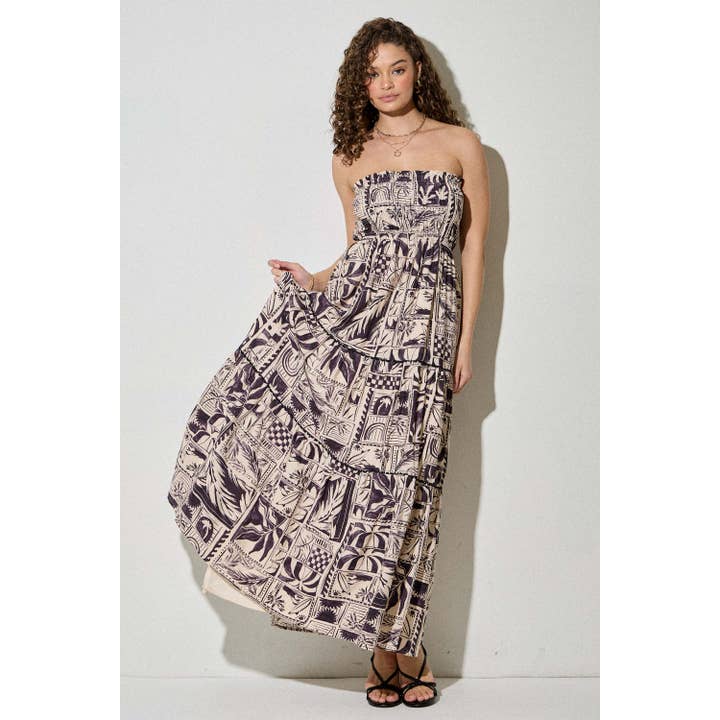 Sommer-Tubenkleid mit Geo-Tribal-Print & Smok-Effekt für den Großhandel von SKYLAR ROSE