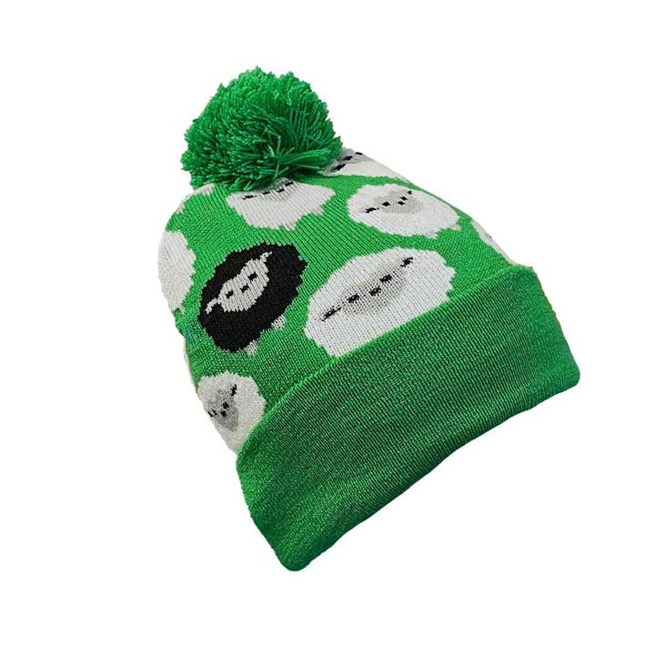 Dublin Gift Company - Wholesale Beanie - Kids - Green All-Over Sheep Kids Knit Hat1