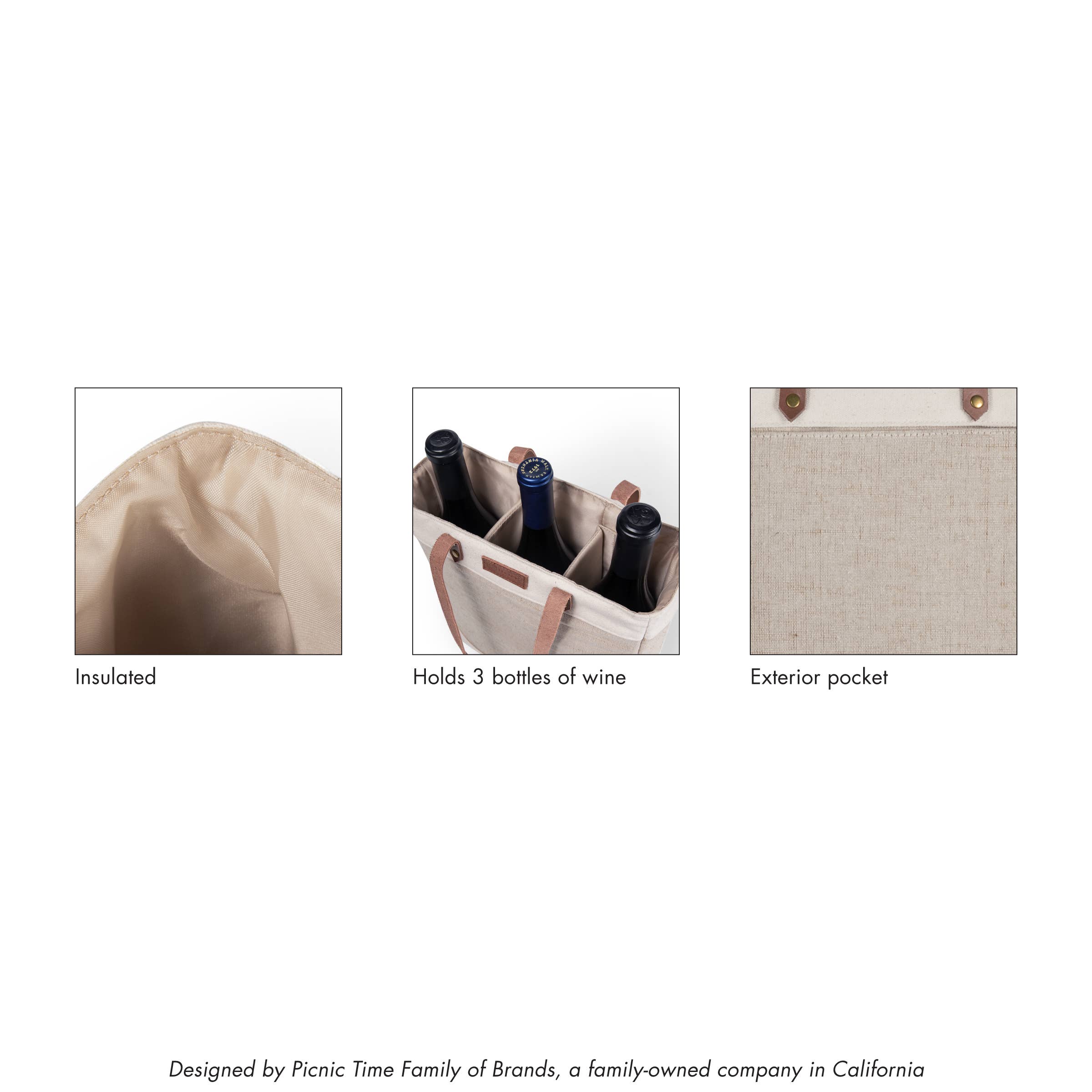Beige Pinot Jute 3 Bottle Insulated Wine Bag for wholesale on Faire4