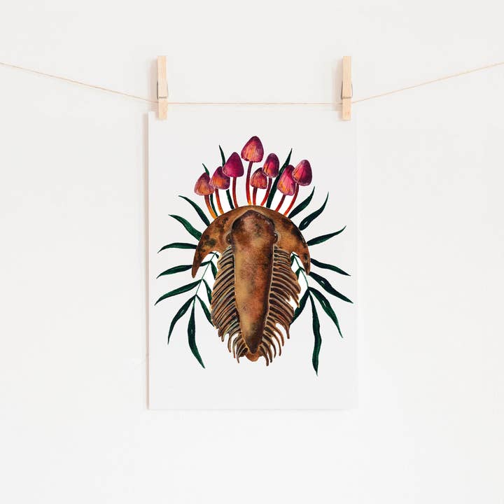 Trilobite Fossil And Mushroom Print, Mushroom Decor for wholesale by Candace Fincher