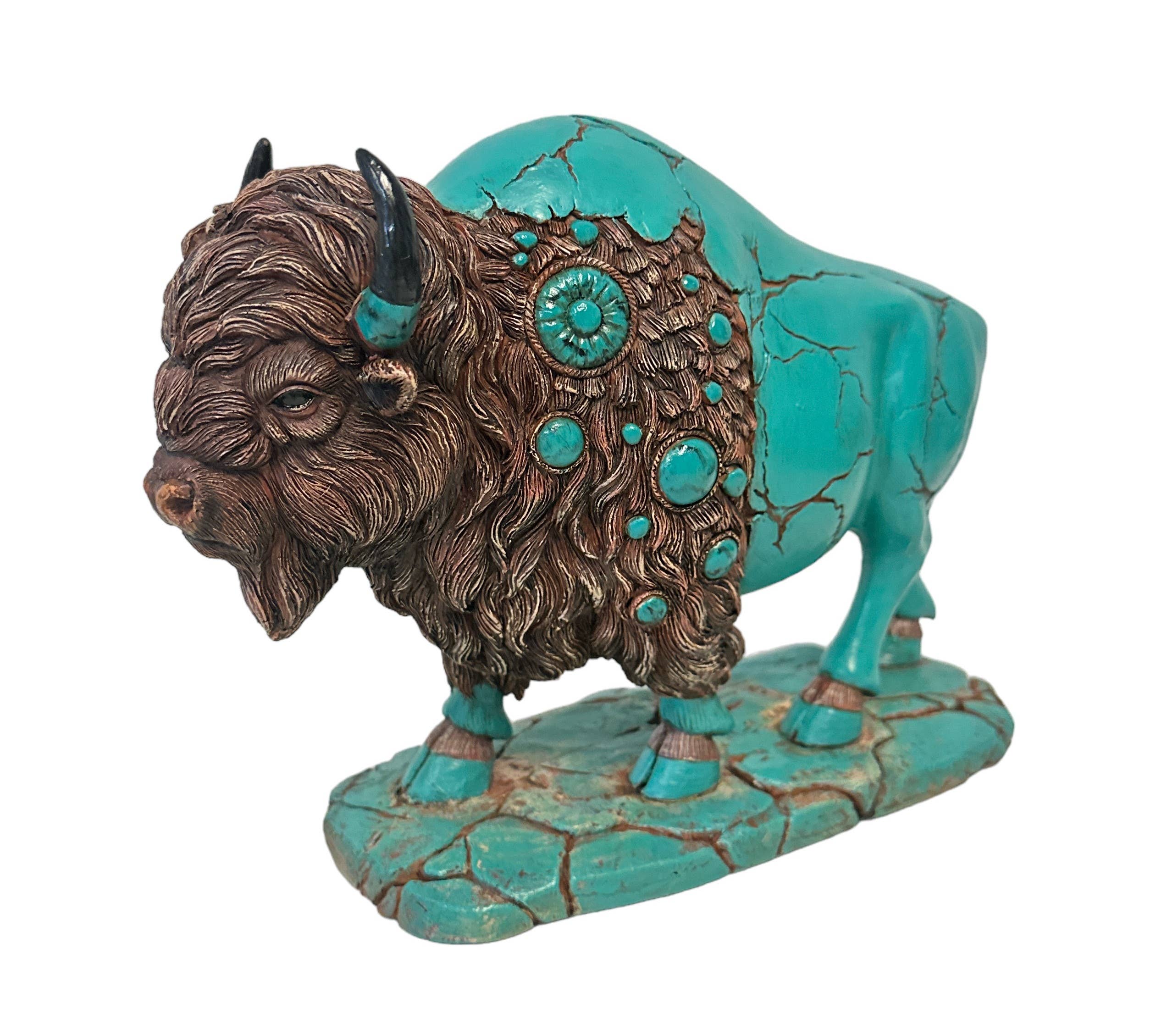 De Leon Collections - Wholesale Decorative Figurine - North American Buffalo Bison Southwestern Turquoise Figurine
