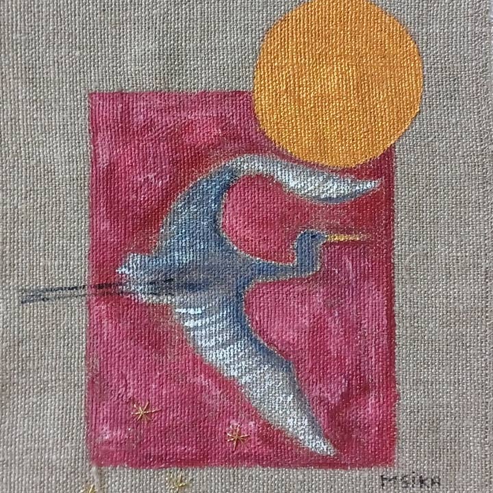 Caroline M Art Studio - Wholesale Painting/Drawing - Painting on linen, the stork