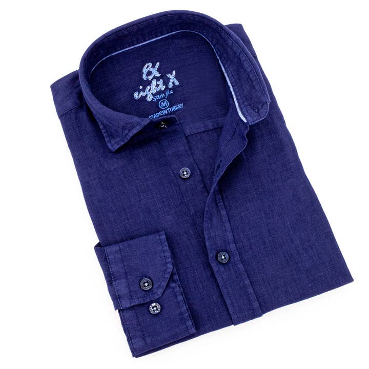 Linen Button Down Shirt - Navy for wholesale by EIGHT X