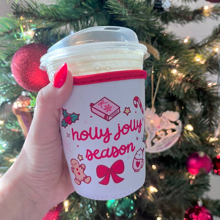 Illie Millie Designs - Wholesale Drink Huggers & Koozies - Holly Jolly Season Coffee Sleeve- 16oz Drink Koozie 0