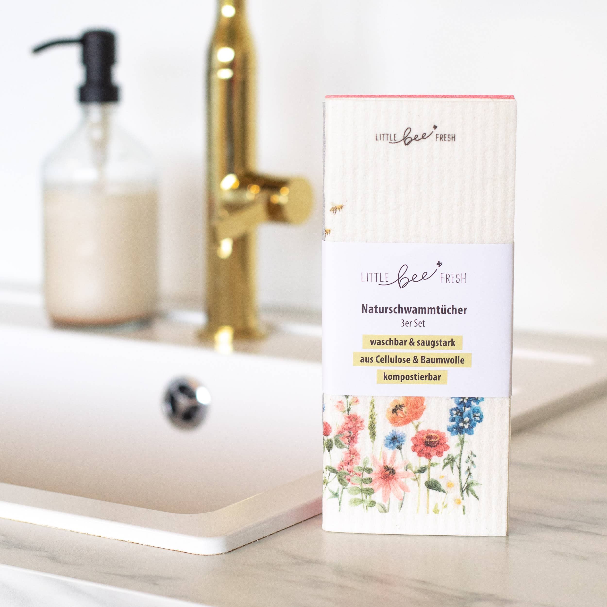 little bee fresh - Wholesale Cleaning Sponge - 3-piece set of natural sponge cloths – Flower Meadow0