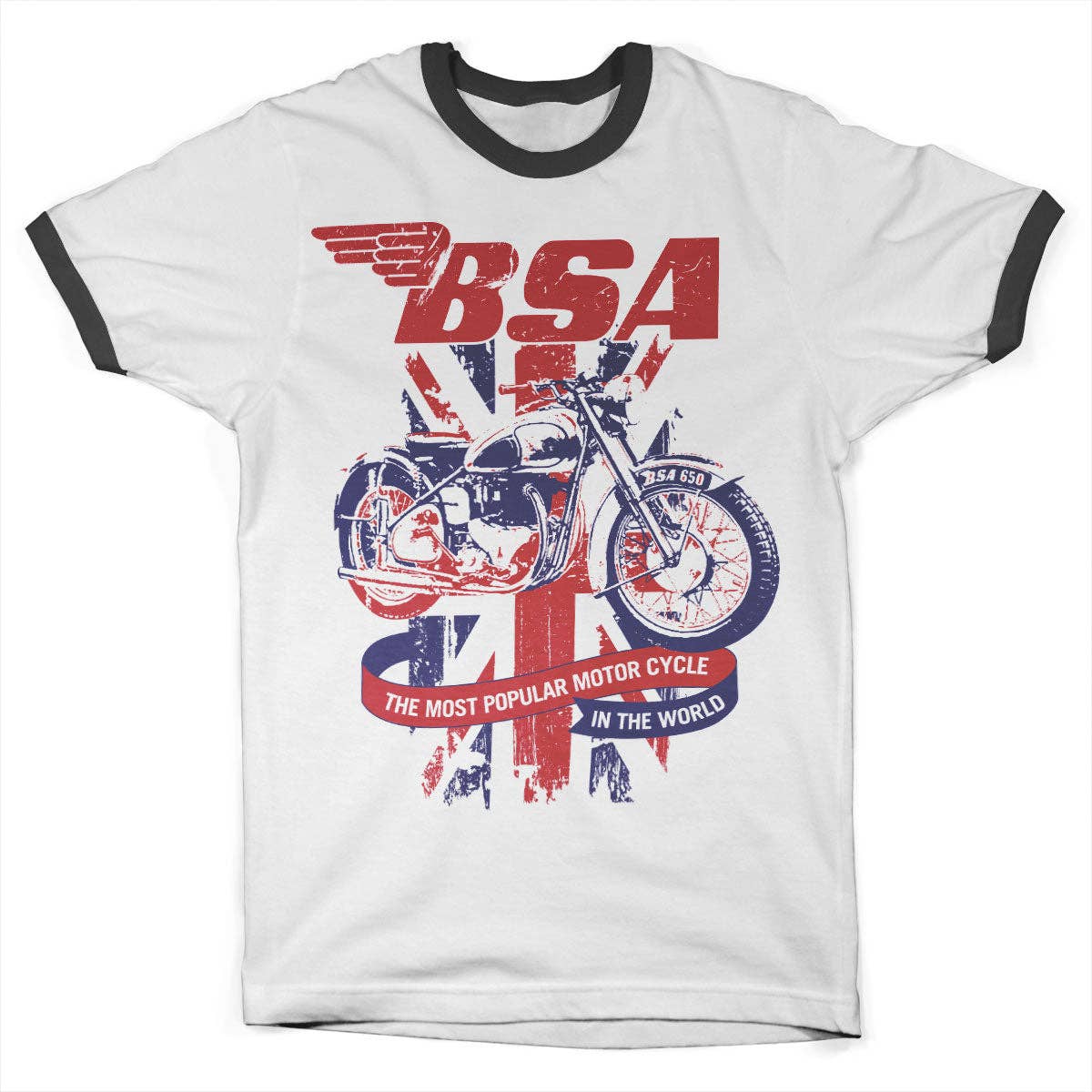 Hybris Production AB - Wholesale Screen Printed T-Shirt - Unisex - B.S.A. Union Jack Ringer Tee1