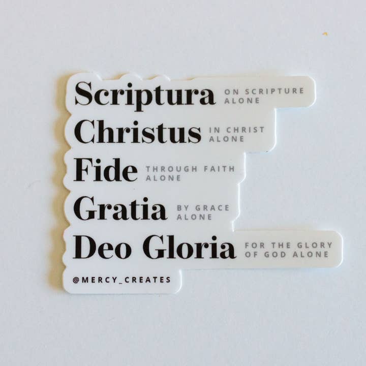 Mercy Creates - Wholesale Sticker - 5 Solas Sticker - Reformed Theology - Black and White