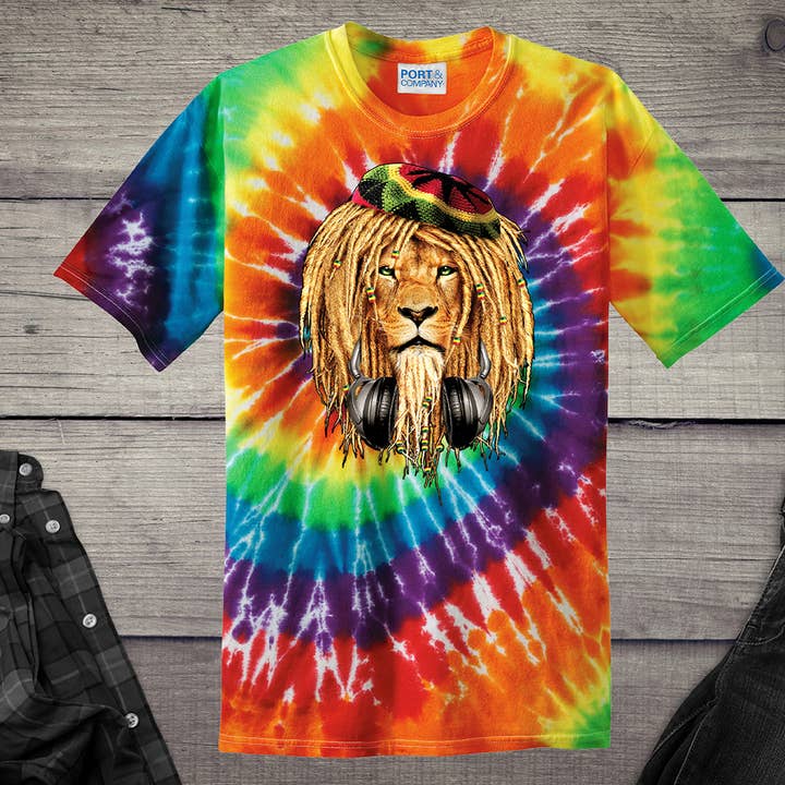Rasta Leeuw Koptelefoon Tie-Dye T-Shirt voor wholesale door Artopia