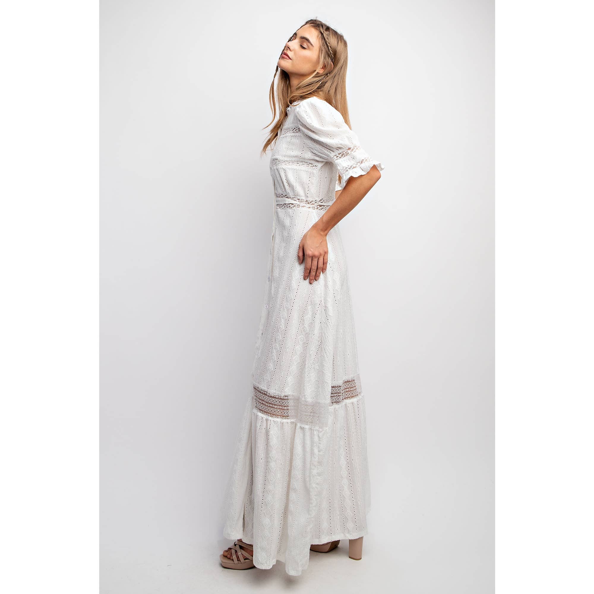Sweet Generis - Wholesale Dress - Women's - CHIC WOVEN MAXI BUTTON DOWN SHIRT DRESS WITH TRIM LACE DETAI17
