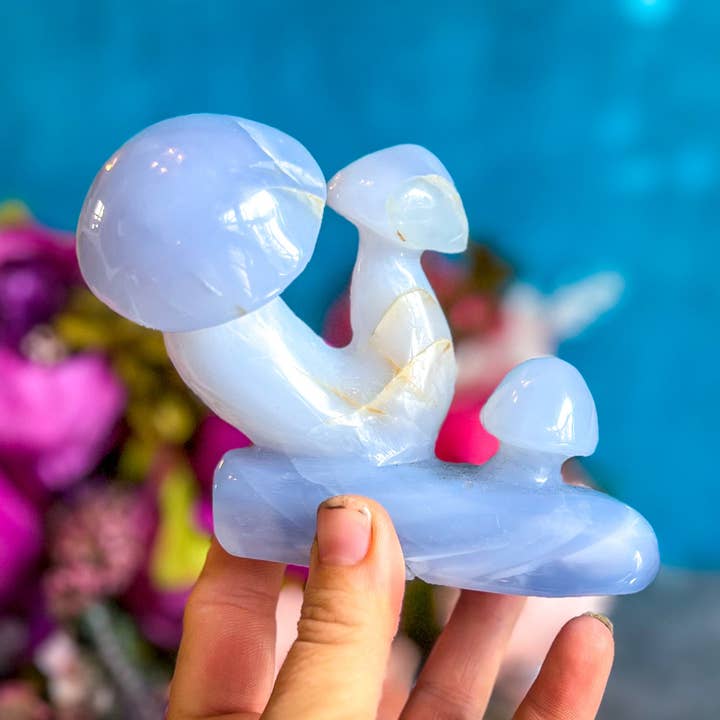 Vacker 5" blå Chalcedony MUSHROOM skulptur för wholesale av Mandala Gems