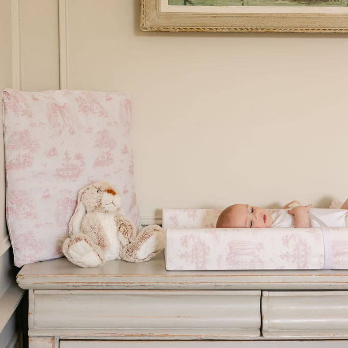 The Gilded Bird Ltd - Wholesale Changing Mat/Pad - Baby - Spring Toile Pink Wipeable Contour Change Pad