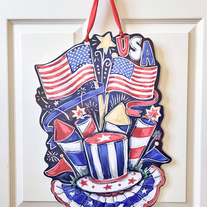 USA Door Hanger-4th of July Summer Outdoor Red White Blue for wholesale by Home Malone