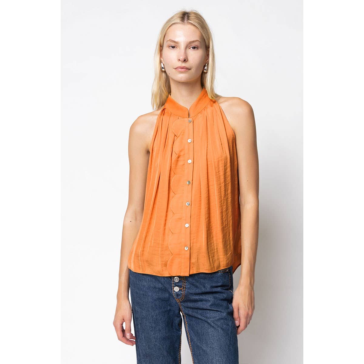 Naked Zebra - Vente Débardeur – femme - Haut sans manches boutonné à bordure festonnée6