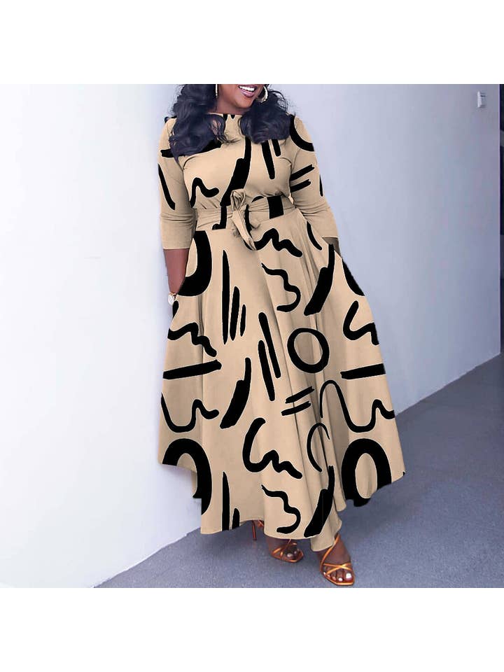 pinkblu02 - Wholesale Dress - Women's - Elegant Lace-Up Long Sleeves All Over Print Dresses4