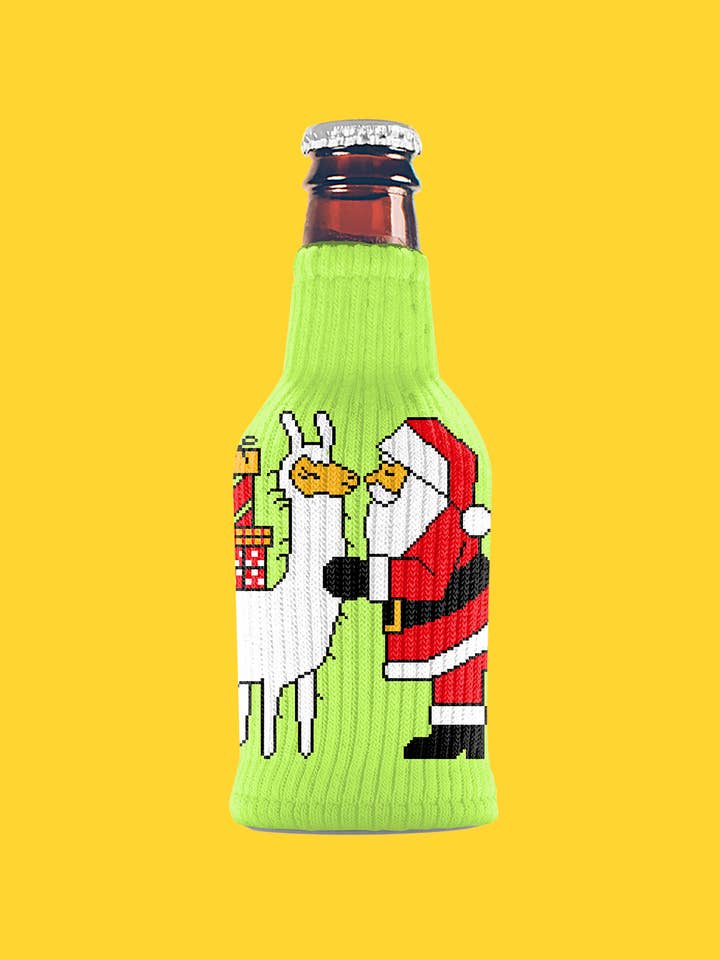 Llama Kissing Santa | Christmas Sweater koozie for wholesale by Freaker USA